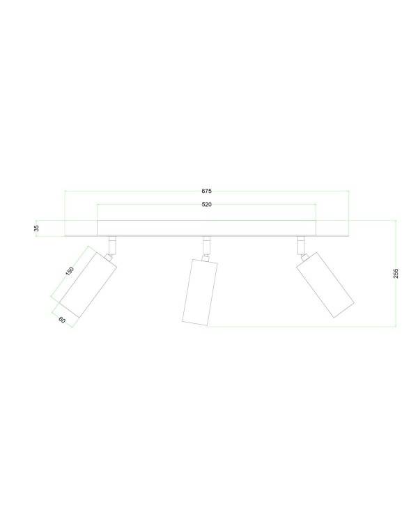 Leuchte mit 3 Strahlern, mit Tub-E14 Lampenschirmen und rechteckigem XXL Rose-One Baldachin