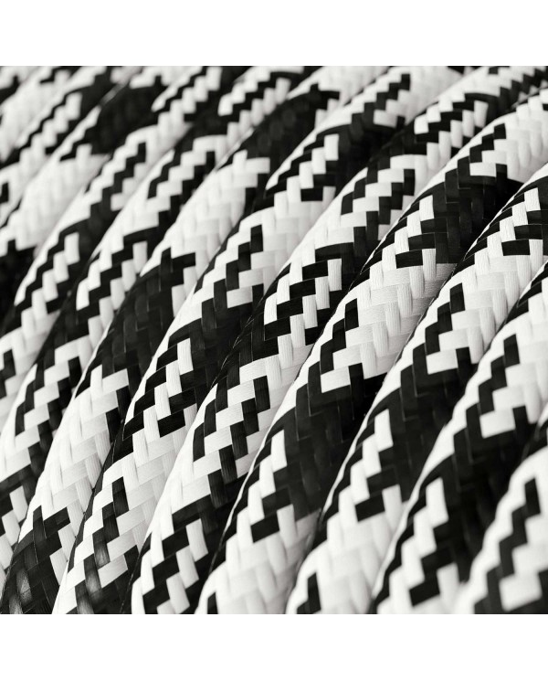 Textilkabel, weiß-kohlenschwarz Hahnentrittmuster glänzend - Das Original von Creative-Cables - RP04 rund 2x0.75mm / 3x0.75mm