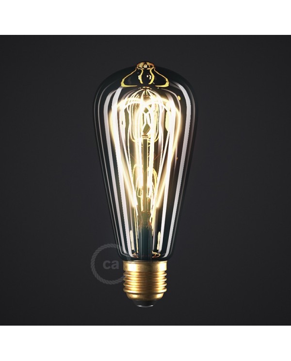 LED Lampe Smoky Edison ST64 Curved Doppelspirale Filament 5W 160Lm E27 1800K Dimmbar