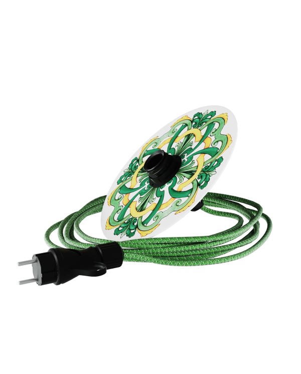 Snake Eiva mit Mini Teller-Lampenschirm Ellepì 'Maiolica', tragbare Außenleuchte mit wasserfester IP65 Lampenfassung und Stecker