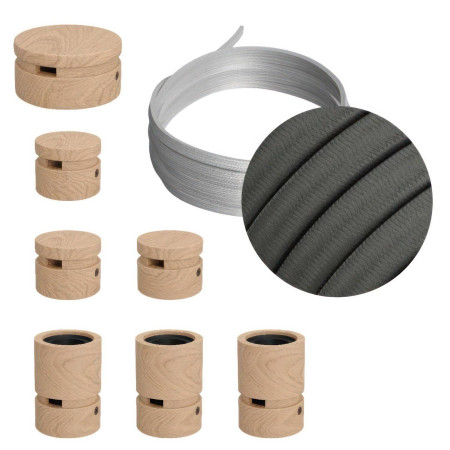 Linear-Kit des Filé-Systems - mit 5 m Kabel und 7 Zubehörteilen aus Holz für den Innenbereich - CM03