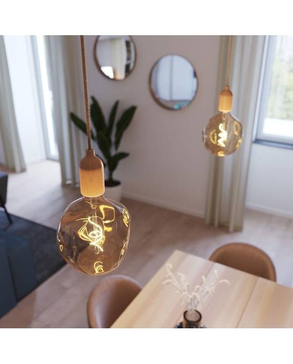 Pendelleuchte Made in Italy, komplett mit Textilkabel und Komponenten aus Holz